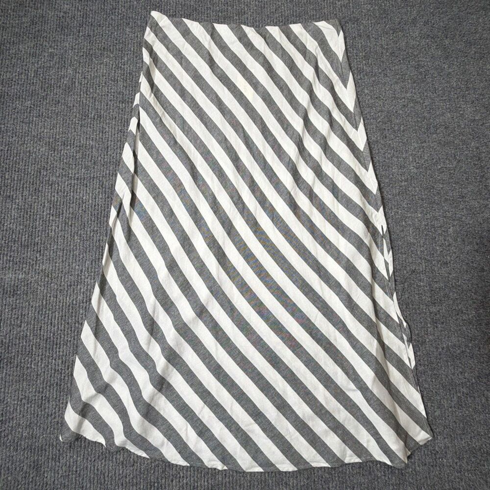 Macy's On 34th Elastic Waist Maxi Skirt Women Size Large Striped Grey White NEW